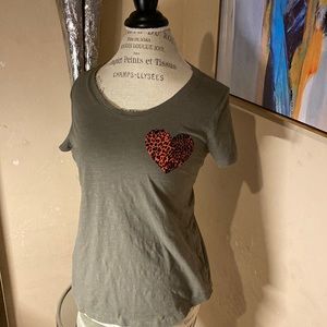 Army green heart t shirt
